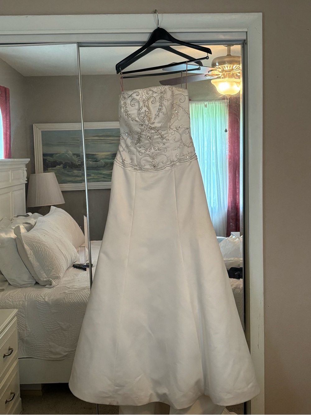 Classic White Strapless A-Line Wedding Dress with Beaded Bodice